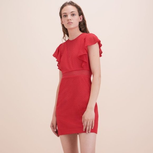 NWT New $440 Maje Red Roucoul Heart Embroidered Dress Size 1 US S - Picture 1 of 15
